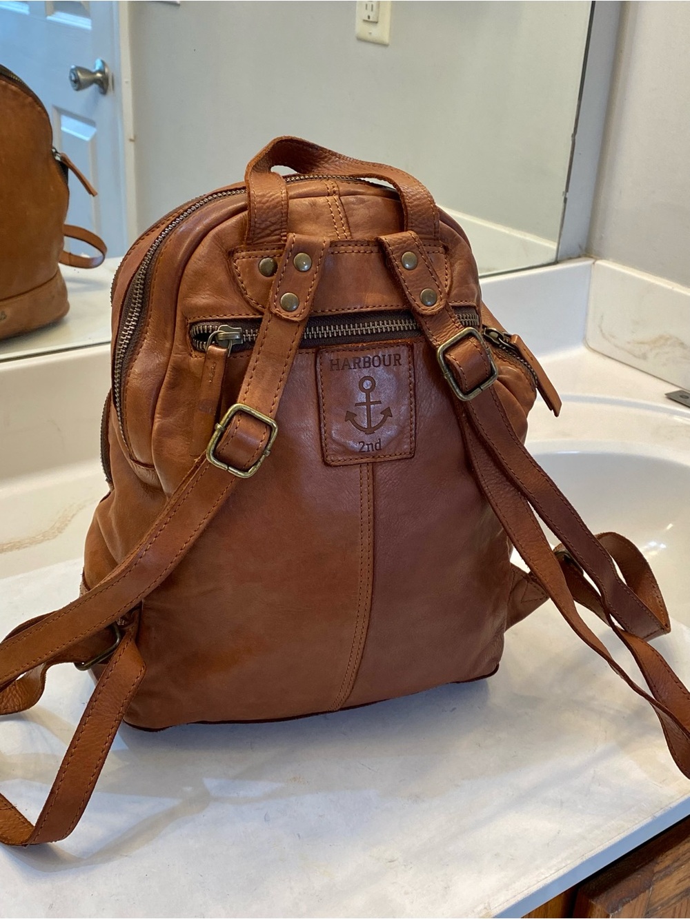 Harbour 2nd leather backpack good condition clean interior, 12 inch wide 14 tall